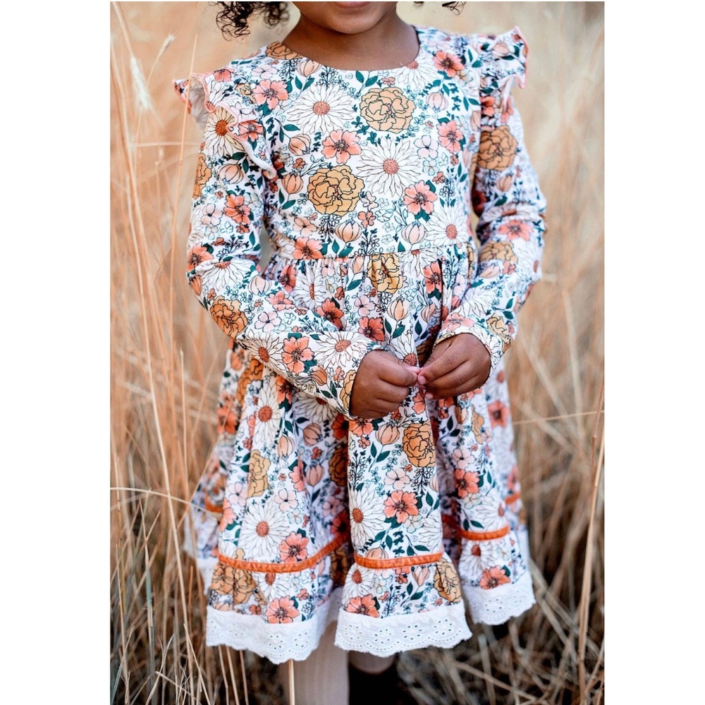 Matilda Wildflowers Fall Florals Dress with Jane Lace Trim NEW NWT Made by Molly